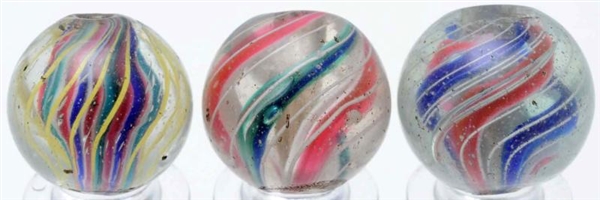 LOT OF 3: SWIRL AFRICAN TRADE BEAD MARBLES.       