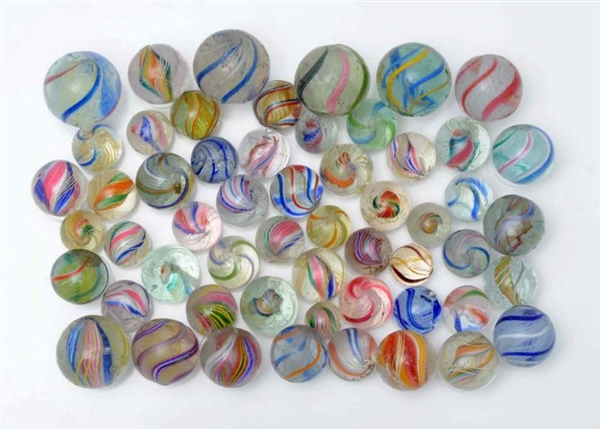 LOT OF 55: SWIRL MARBLES.                         
