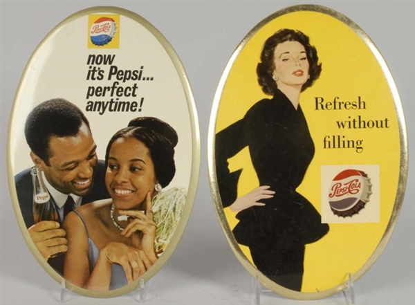 LOT OF 2: TIN OVER CARDBOARD OVAL PEPSI SIGNS.    