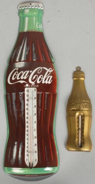 LOT OF 2: 1950S COCA-COLA TIN BOTTLE THERMOMETERS 