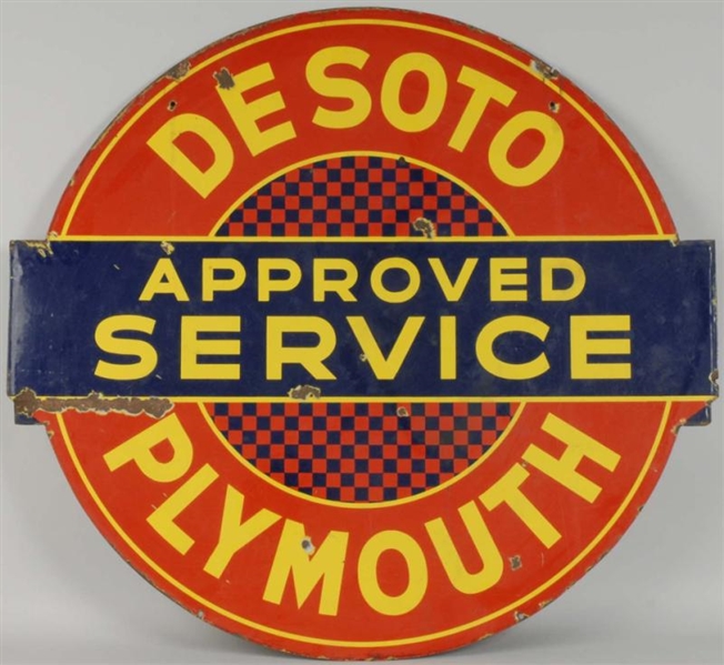 DESOTO & PLYMOUTH PORCELAIN 2-SIDED SERVICE SIGN. 