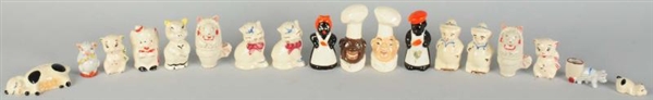 LOT OF 18: SMALL CERAMIC SHAKERS & FIGURES.       