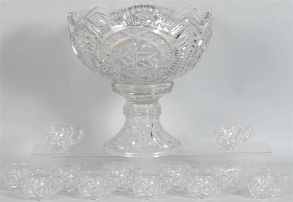 PRESSED GLASS PUNCH BOWL SET.                     