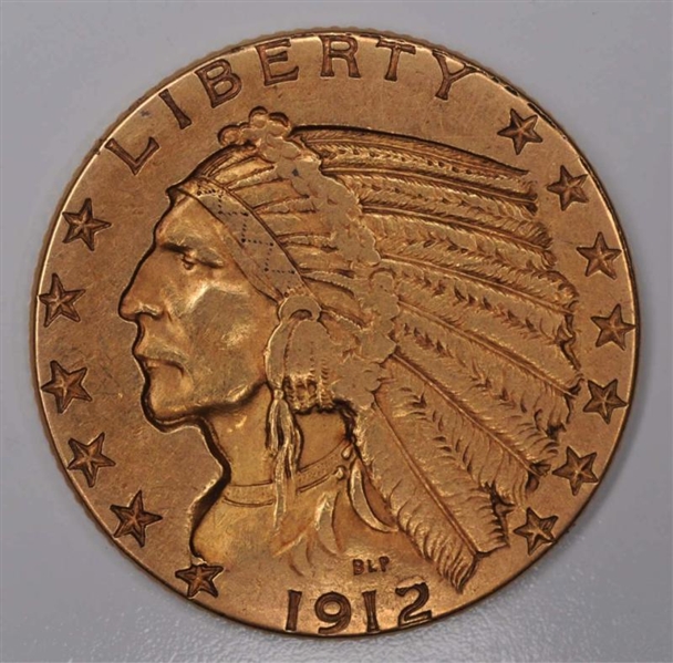 $5 1912 GOLD INDIAN COIN.                         