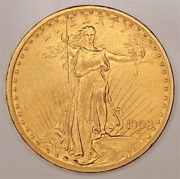 1908 GOLD DOUBLE EAGLE COIN.                      