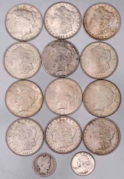 LOT OF 12: SILVER DOLLARS & $.50 IN 90% SILVER.   