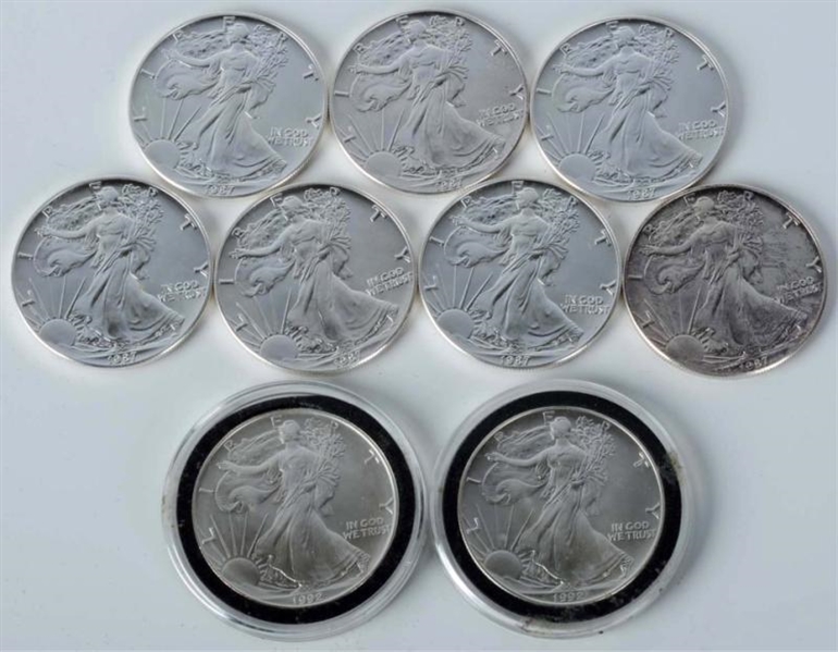 LOT OF 9: 10-OUNCE SILVER ROUNDS.                 