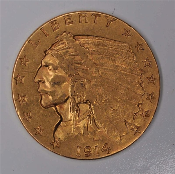 $2-1/2 1914 GOLD INDIAN COIN.                     