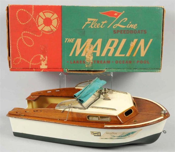 BATTERY-OPERATED WOODEN BOAT MODEL.               