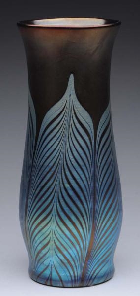 LOETZ BROWN LUSTRE VASE WITH SILVER BLUE FEATHER. 