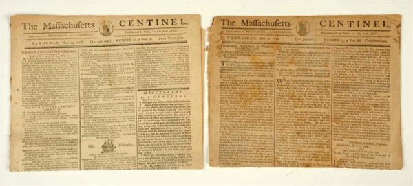 LOT OF 2: 1780S MASSACHUSETTS CENTINEL NEWSPAPER. 
