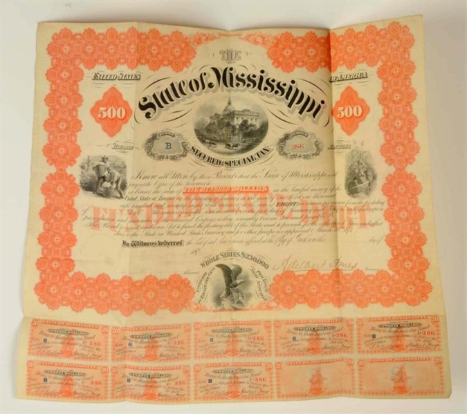 UN-ISSUED STATE OF MISSISSIPPI LOAN CERTIFICATE.  