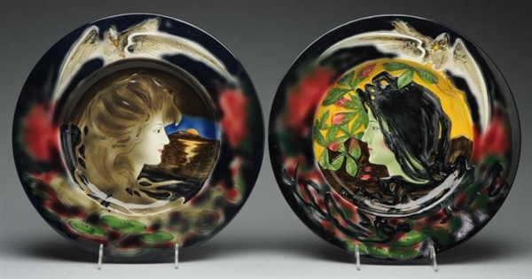 PAIR OF CERAMIC GERMAN ART NOUVEAU WALL CHARGERS. 