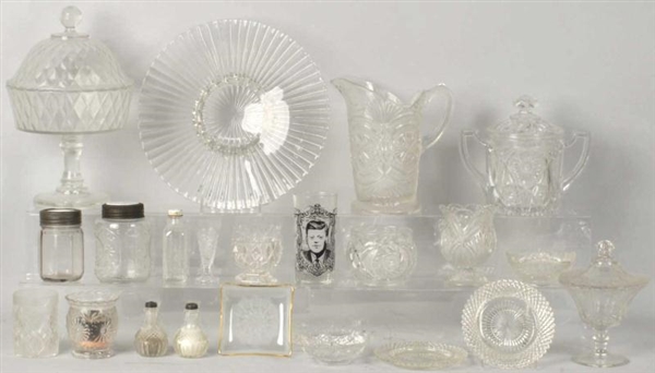 LOT OF PRESSED GLASS PIECES.                      