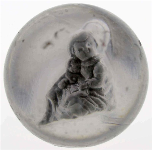 SEATED CHILD WITH DOLL SULPHIDE MARBLE.           