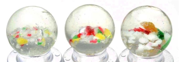 LOT OF 3: CONFETTI PAPERWEIGHT MARBLES.           