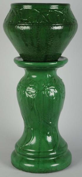 MATTE GREEN BALDIN PATTERN WELLER JARDINIERE.     