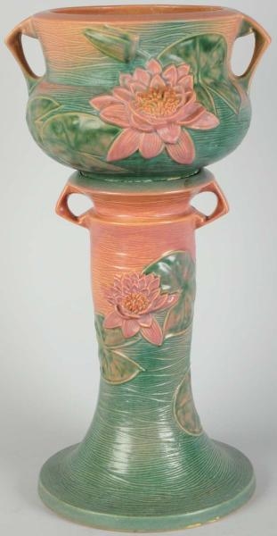 PINK ROSEVILLE WATER LILY JARDINIERE & PEDESTAL.  