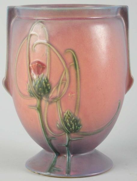 ROSEVILLE FUTURA MAUVE THISTLE VASE.              