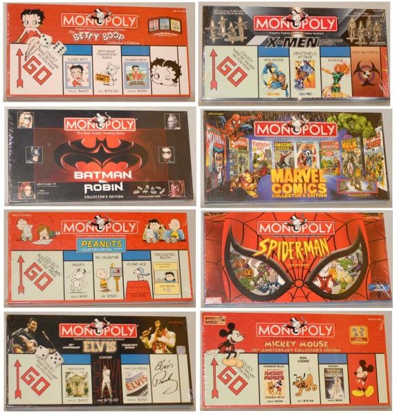 LOT OF 8: ASSORTED MONOPOLY GAMES IN BOXES.       