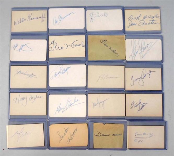 LOT OF 26: VINTAGE SIGNATURES ON CARDS & PAPER.   