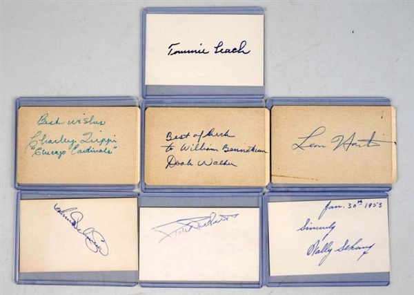 LOT OF 7: VINTAGE SIGNATURES ON CARDS.            