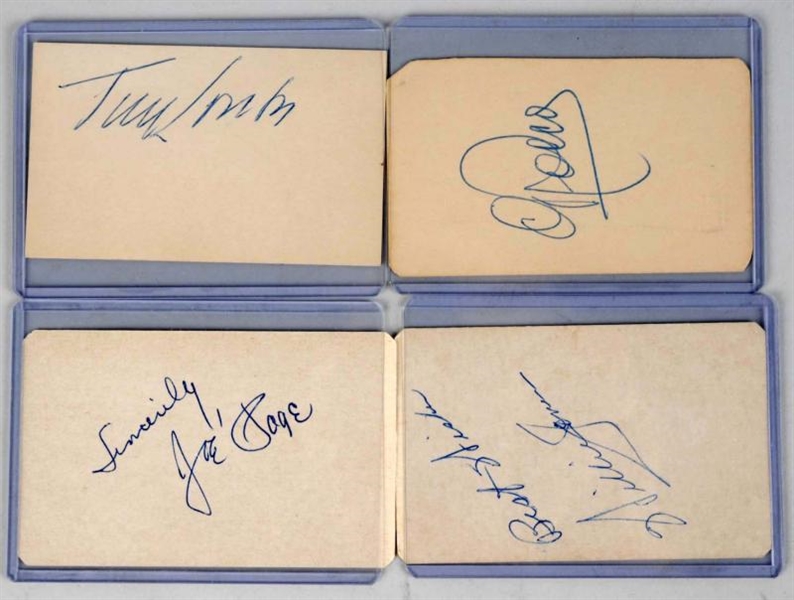 LOT OF 4: VINTAGE SIGNATURES ON CARDS.            