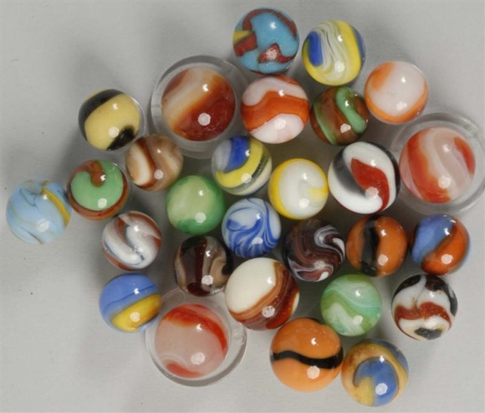 LOT OF 28: ASSORTED MACHINE-MADE MARBLES.         