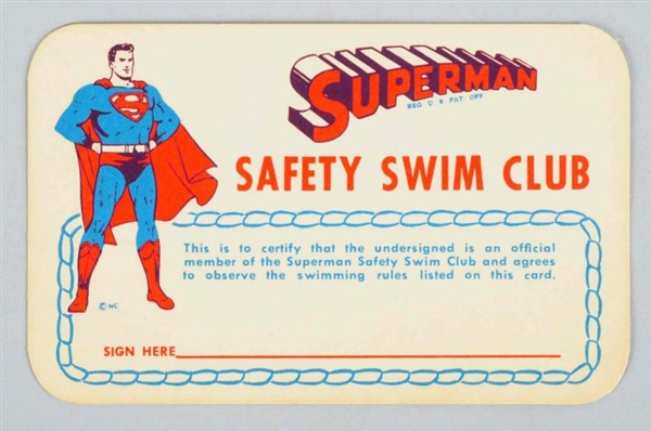 SUPERMAN SAFETY SWIM CLUB MEMBERSHIP CARD.        