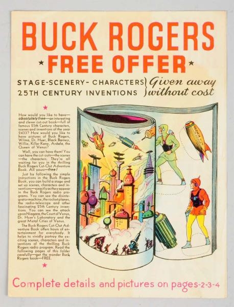 BUCK ROGERS FREE OFFER FOR CUT-OUT BOOK.          