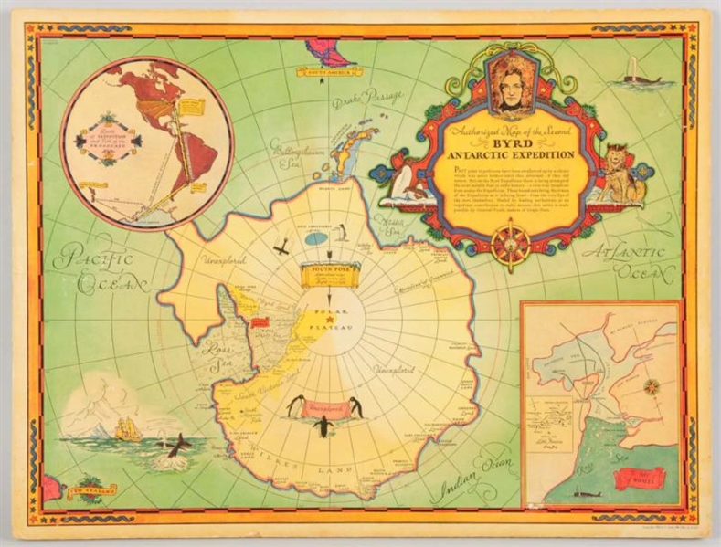 ADMIRAL BYRD ANTARCTIC EXPEDITION CARDBOARD MAP.  