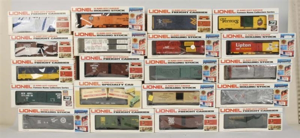 LOT OF 20: LIONEL ROLLING STOCK TRAIN CARS.       