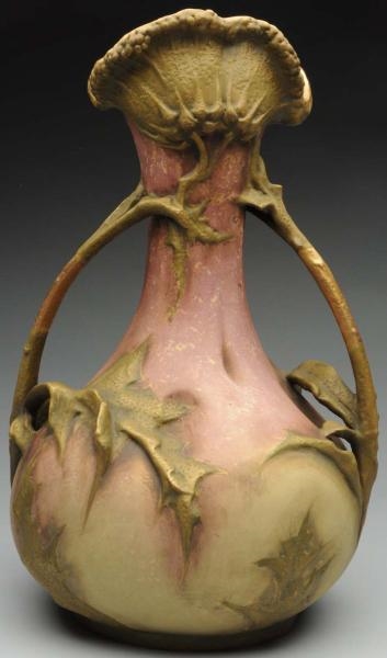 ART NOUVEAU THISTLE VASE WITH MUTED PINK GLAZES.  
