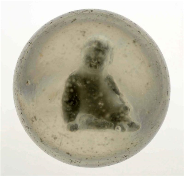 SEATED NAKED CHILD SULPHIDE MARBLE.               