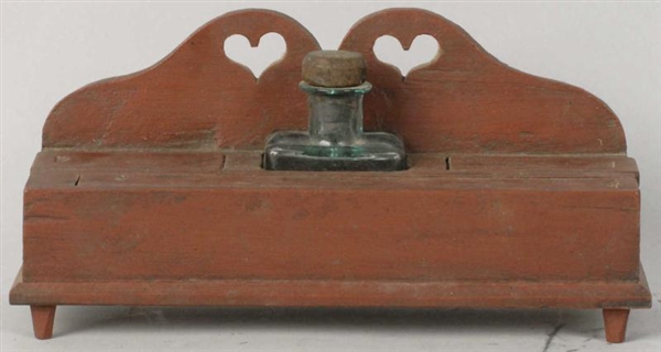 PRIMITIVE WOODEN CARVED INKWELL.                  