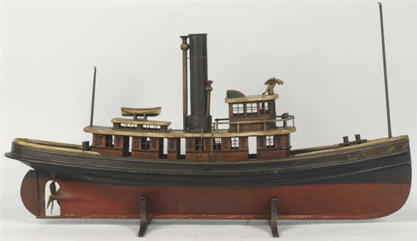 PAINTED WOOD & METAL STEAM TUG BOAT.              