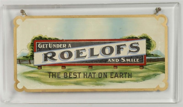 REVERSE ON GLASS ROELOFS HATS ADVERTISING SIGN.   