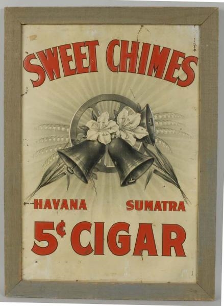 SWEET CHIMES CIGAR EMBOSSED TIN SIGN.             