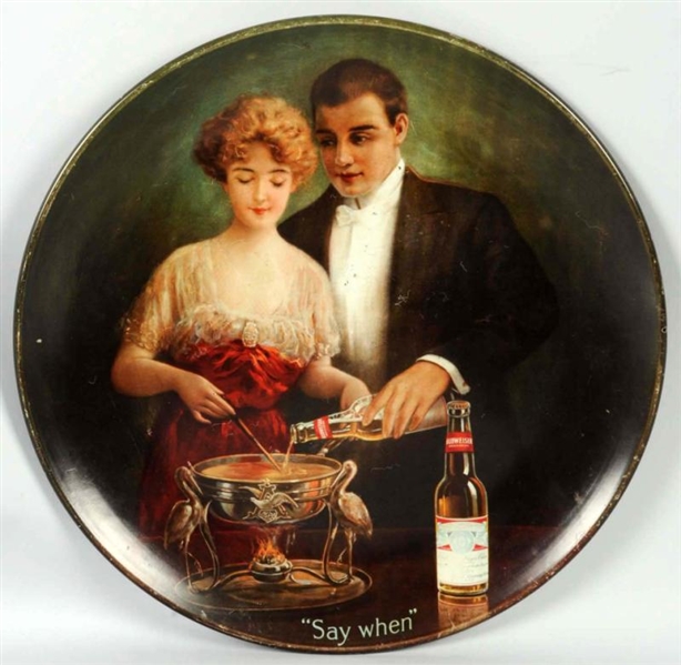 PRE-PRO BUDWEISER "SAY WHEN" TIN CHARGER.         