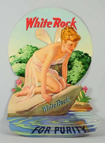 CARDBOARD WHITE ROCK SODA SIGN WITH FAIRY.        