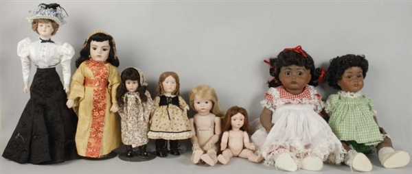 LOT OF 8: ARTIST REPRODUCTION CHARACTER DOLLS.    