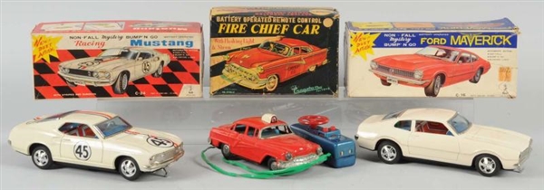 LOT OF 3: TIN BATTERY-OPERATED AUTOMOBILE TOYS.   