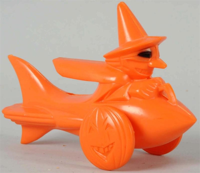 PLASTIC HALLOWEEN WITCH ON ROCKET CANDY CONTAINER 