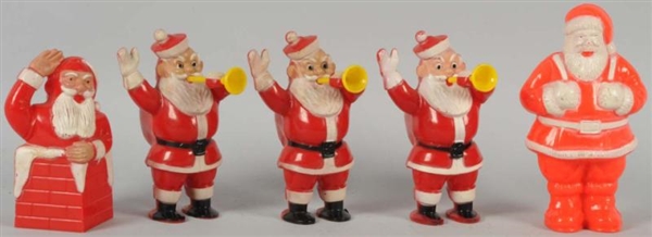 LOT OF 5: PLASTIC CHRISTMAS CANDY CONTAINERS.     