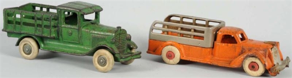LOT OF 2: CAST IRON STAKE BACK TRUCK TOYS.        