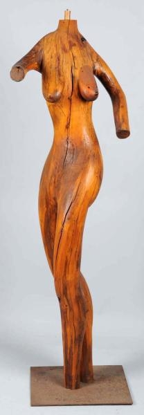 WOODEN CARVED FIGURAL NUDE STATUE.                