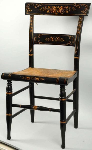 STENCILED CHAIR WITH RATTAN SEAT.                 