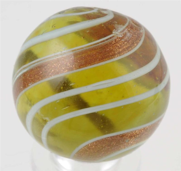 GREEN-AMBER BANDED LUTZ MARBLE.                   