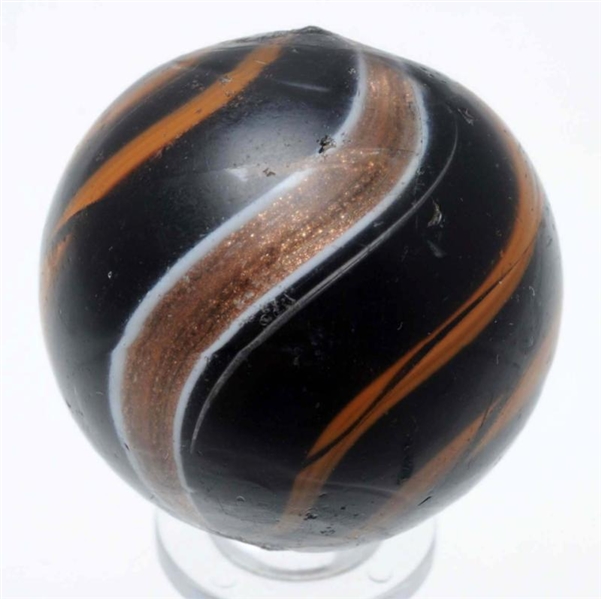 LARGE BLACK OPAQUE LUTZ MARBLE.                   