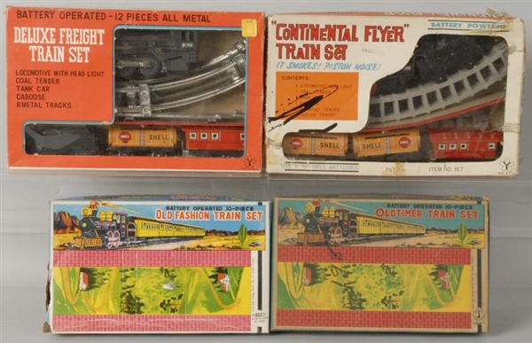 LOT OF 4: BATTERY-OPERATED TRAIN SETS.            